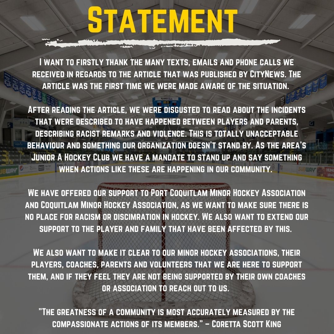 A statement from the Coquitlam Express after details about racist and abusive behaviour in the Coquitlam Minor Hockey league were brought to light in a CityNews story