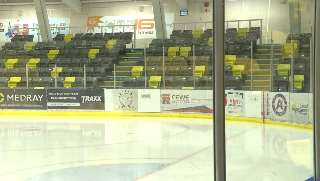 Empty seats at ice level at Poirier Sport & Leisure Complex
