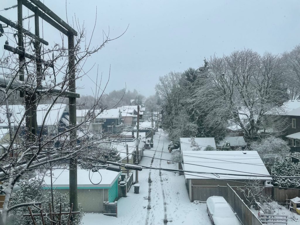 Heavy snowfall over East Vancouver on the morning of Dec. 18, 2022