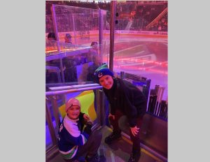 horvat 5 kid and mother stand in hockey arena