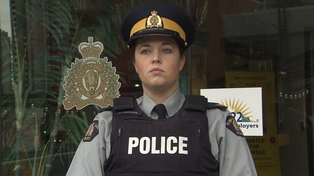 RCMP Cpl. Alexa Hodgins facing a camera