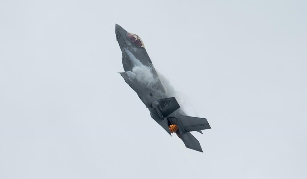 An F-35A Lightning II fighter jet practises for an air show appearance in Ottawa