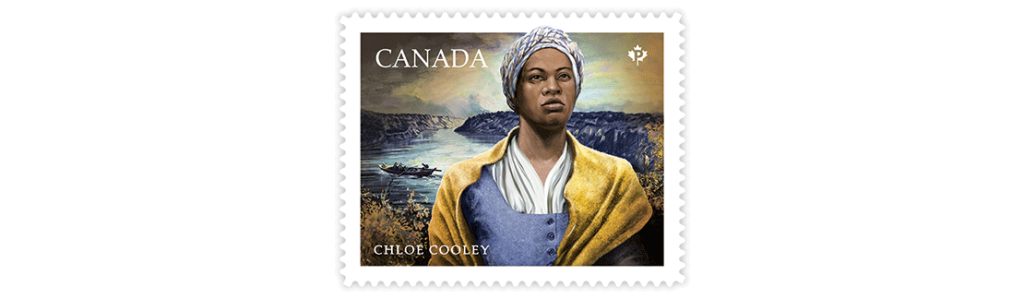 A Canada Post stamp depicting Chloe Cooley is shown.