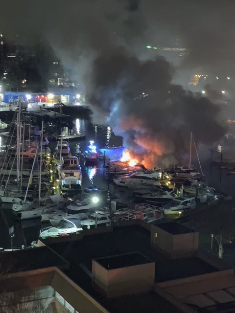 Three 40-foot boats on Granville Island marina engulfed in fire