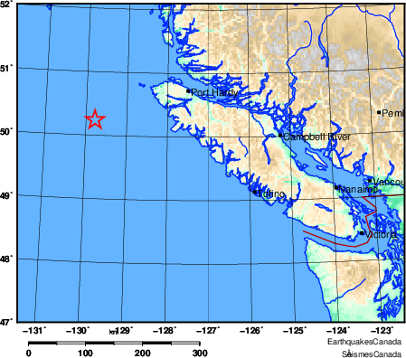 An earthquake was recorded off Vancouver Island THursday night. (Earthquakes Canada)