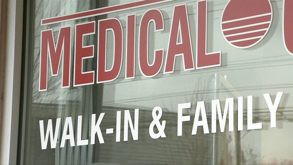 The window of a walk-in and family doctor clinic in Metro Vancouver