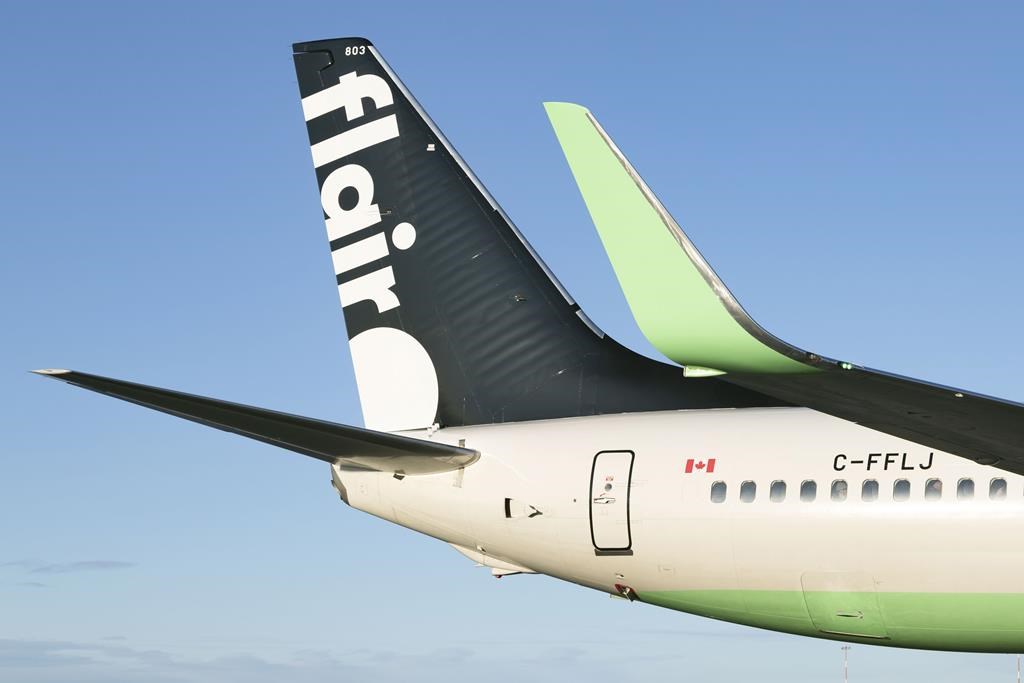 The tail section of a Flair Airlines plane is seen in this undated handout photo. THE CANADIAN PRESS/HO, Flair Airlines *MANDATORY CREDIT*