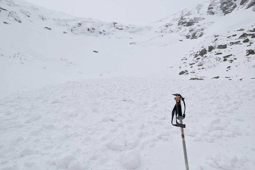 This photo provided by Mount Washington Avalanche Center shows the aftermath of an avalanche on Mount Washington on Saturday, Feb. 25, 2023, in N.H