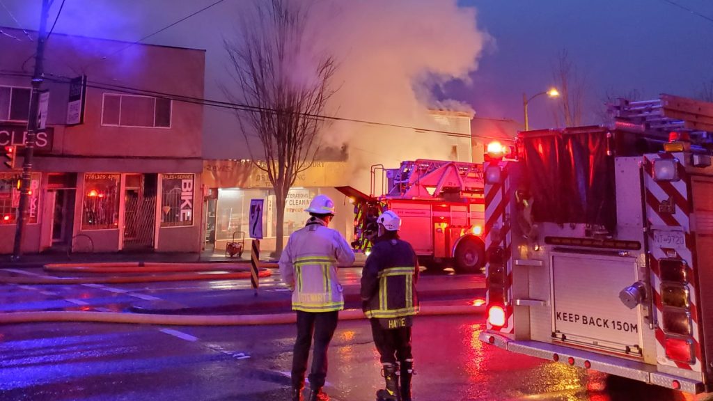 A fire blazed through a building on East Broadway on Saturday, March 25, 2023, destroying a cannabis business