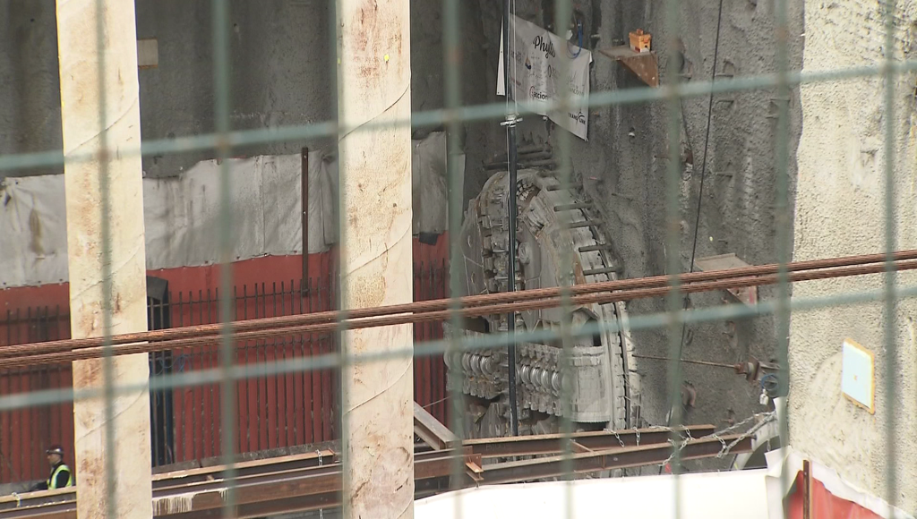 A tunnel boring machine is seen near Main Street in Vancouver
