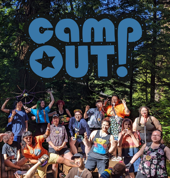 campout-poster A poster for CampOUT! shows a group of people smiling in a forest.