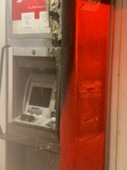 a burnt scotiabank atm is shown. Vancouver fire says investigators believe it was set on fire intentionally