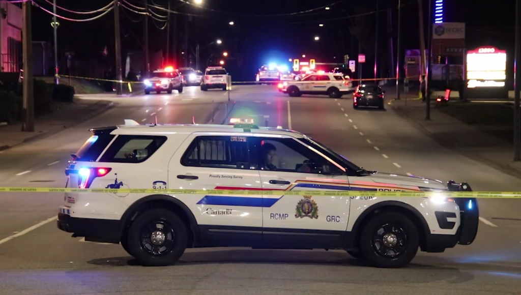 First responder vehicles are seen of a police-involved shooting in Surrey, B.C.