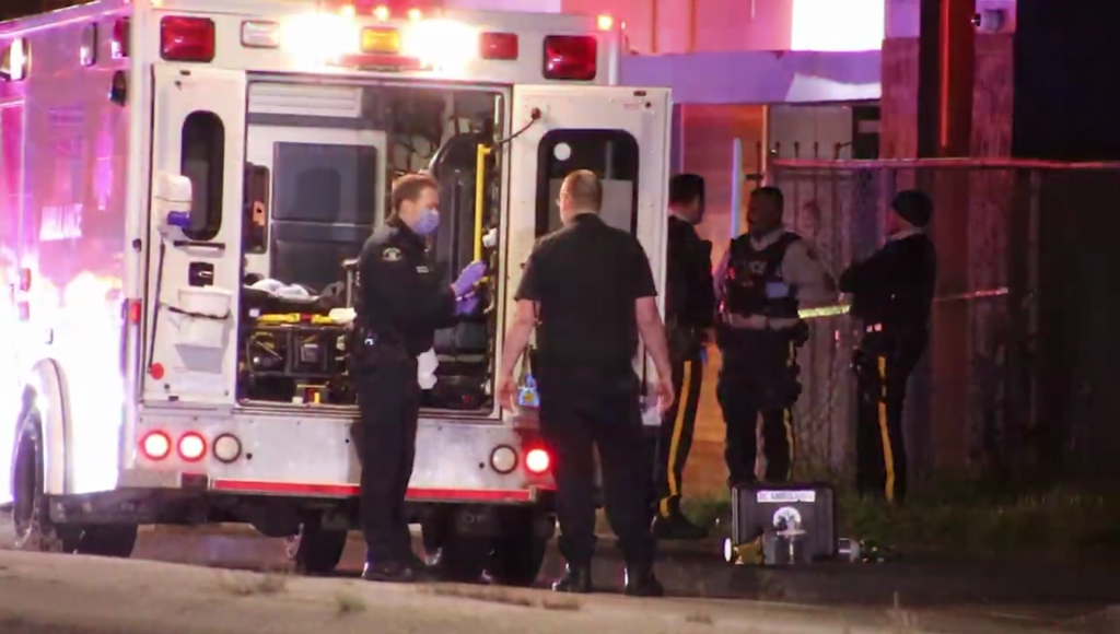 First responder vehicles are seen of a police-involved shooting in Surrey, B.C.