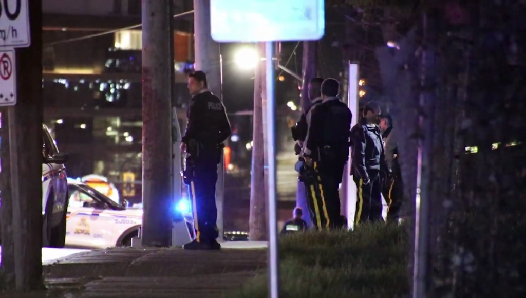 First responder vehicles are seen of a police-involved shooting in Surrey, B.C.