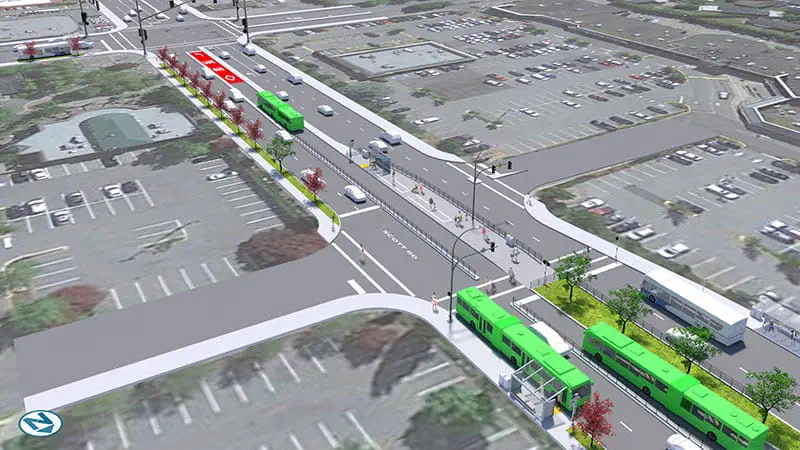 A rendering shows the new R6 RapidBus route between Surrey and Delta. (TransLink)