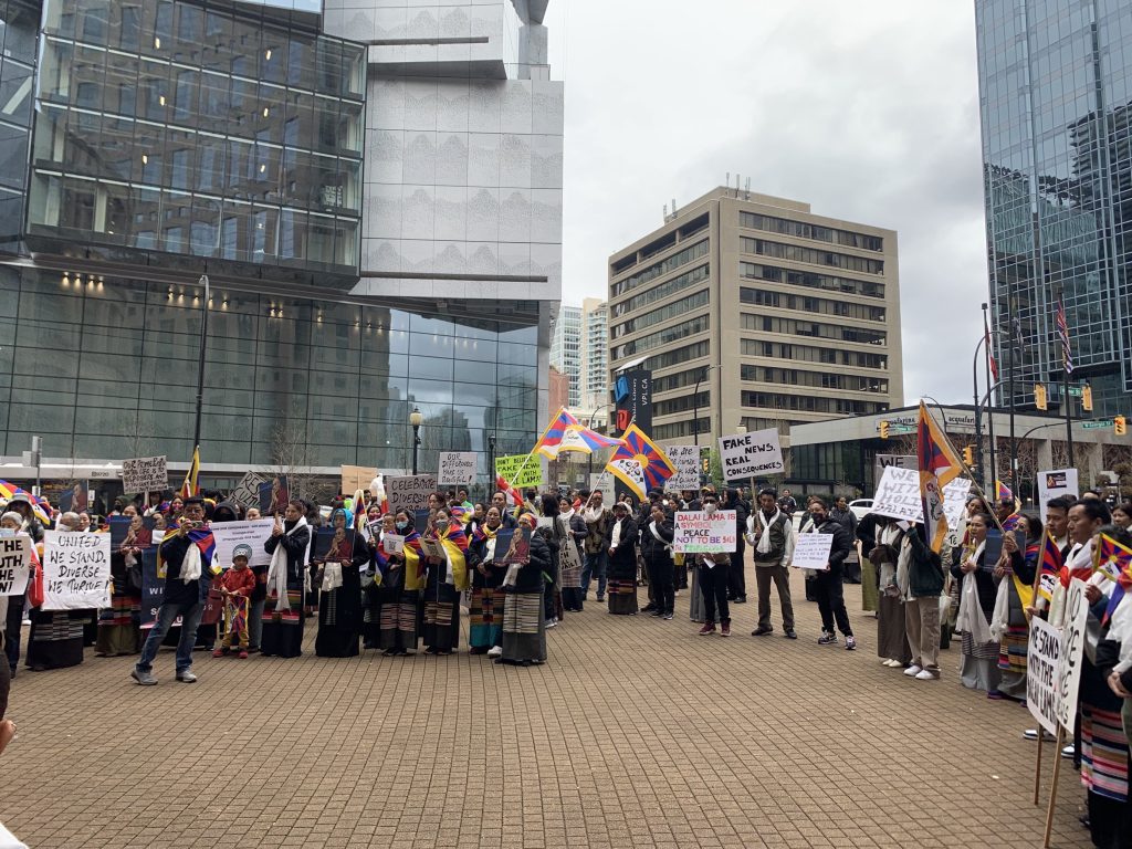 Tibetan community members demonstrating in downtown Vancouver