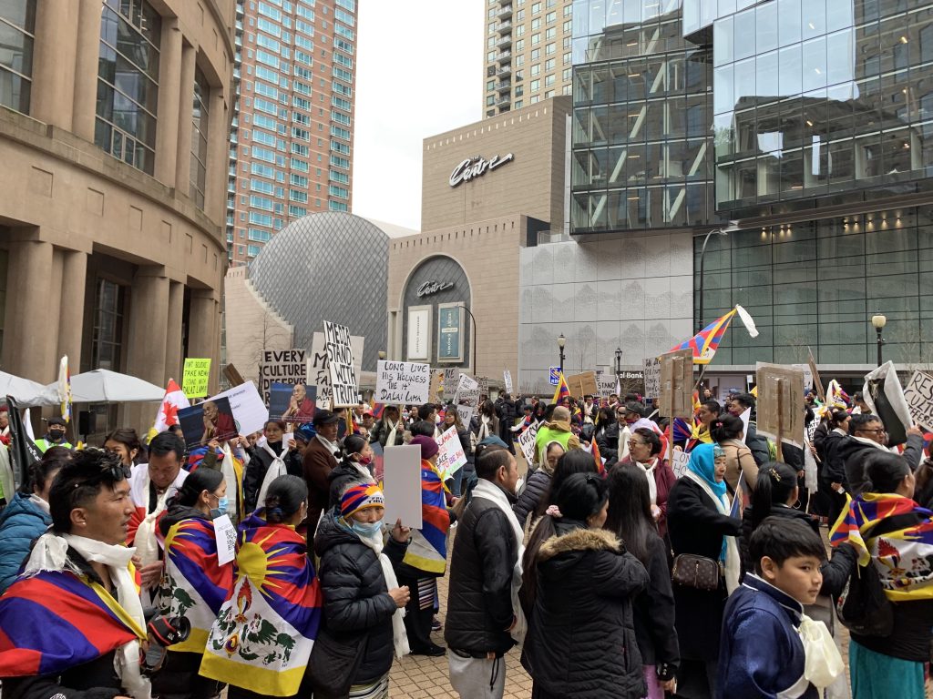 Tibetan community members demonstrating in downtown Vancouver