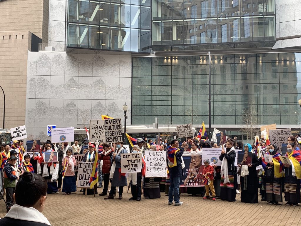 Tibetan community members demonstrating in downtown Vancouver