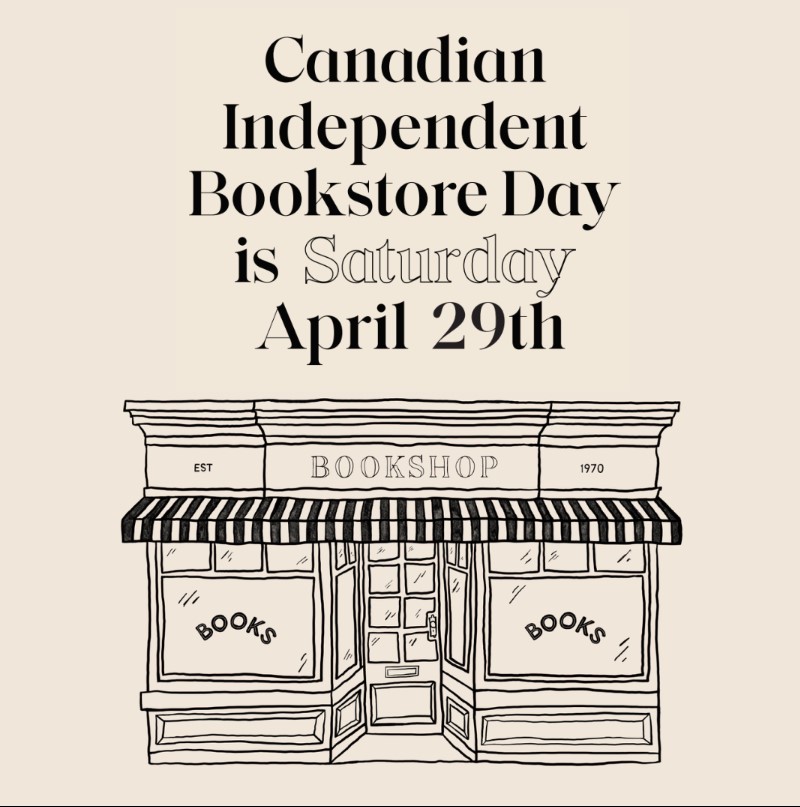 a cartoon bookstore with words that read canadian independent bookstore day