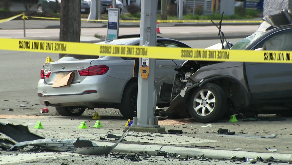 Police tape surrounds and accident scene