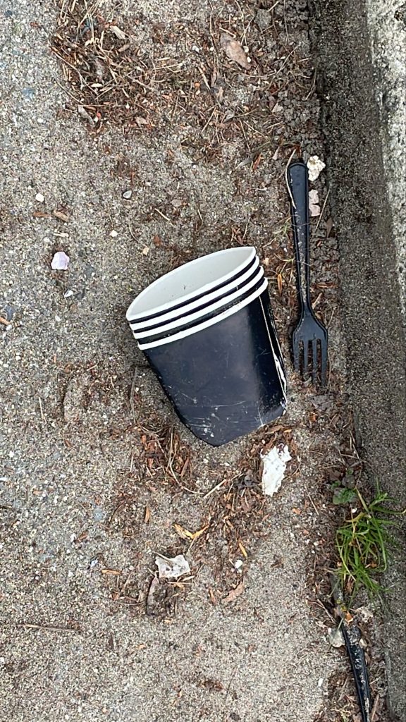 A discarded food container near Sunset Beach