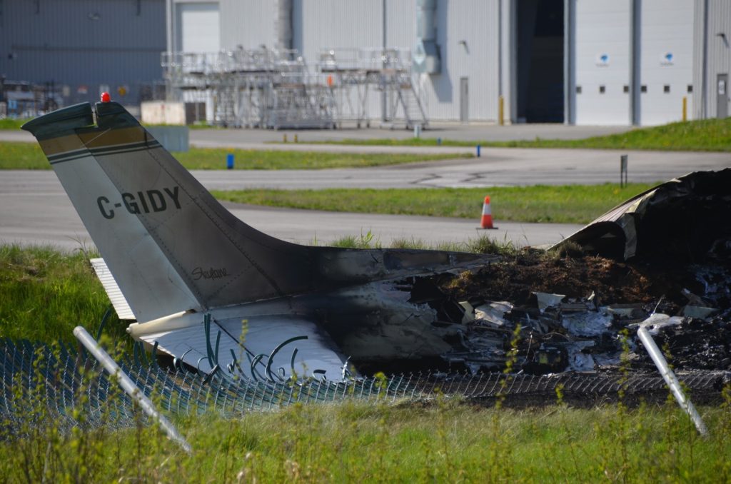 Remains of a plane following a crash-landing