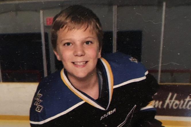 Carson Crimeni in his hockey uniform. The Langley teen was 13 years old in this photo sent to CityNews by a member of his family.