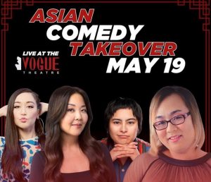 a group of people on an asian comedy takeover poster