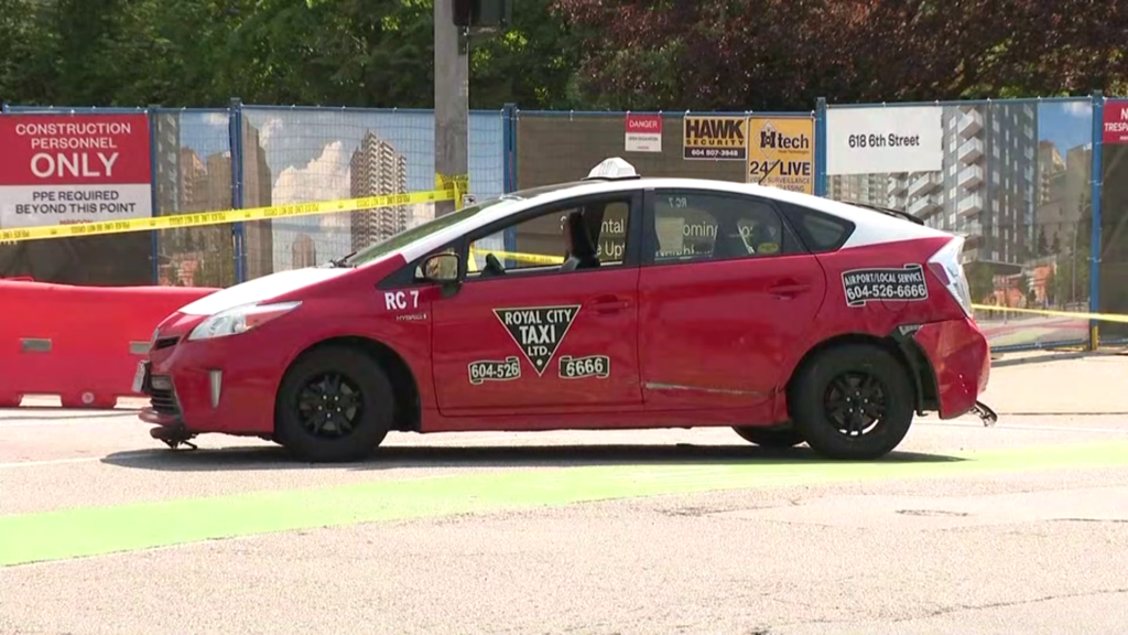 A taxi that is believed to have been involved in a dramatic police chase in New Westminster on Wednesday afternoon.