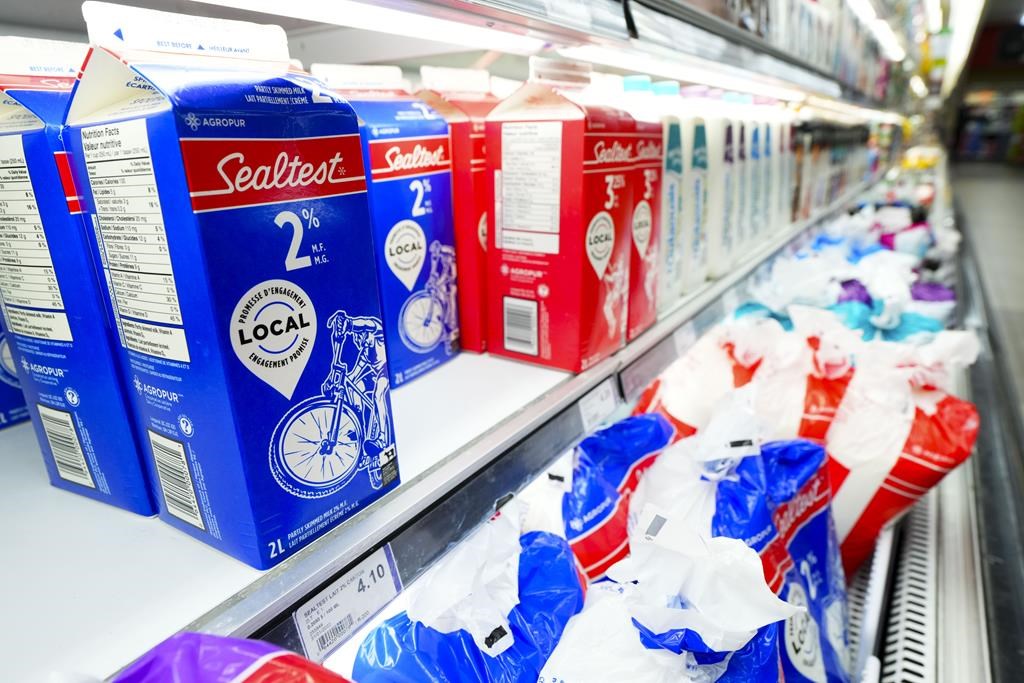 Milk and dairy products are displayed for sale at a grocery store in Aylmer, Que., on Thursday, May 26, 2022. THE CANADIAN PRESS/Sean Kilpatrick