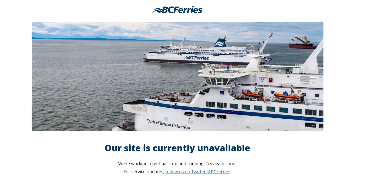 The message shown on the BC Ferries website. 