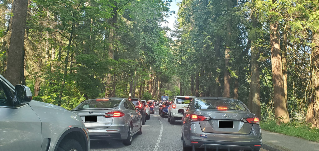 A traffic jam along Stanley Park Drive on Saturday.