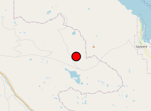 a map with a red dot in the middle shows the location of the newcastle creek wildfire burning on vancouver island