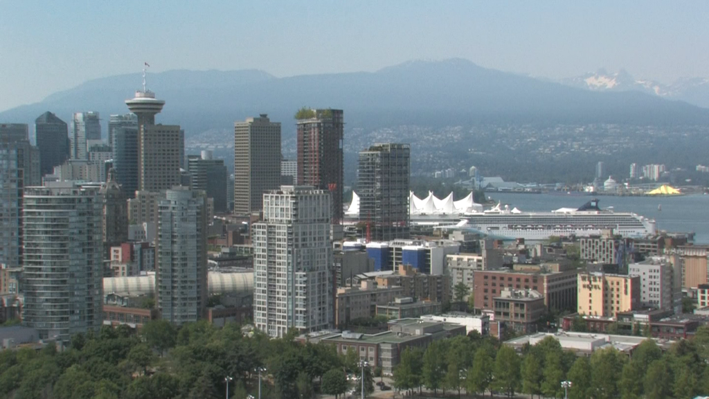 A view of downtown Vancouver shrouded in smoke