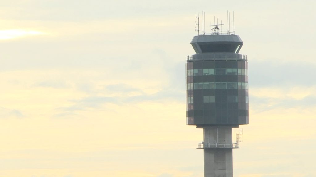 The air traffic control tower at Vancouver International Airport (YVR)