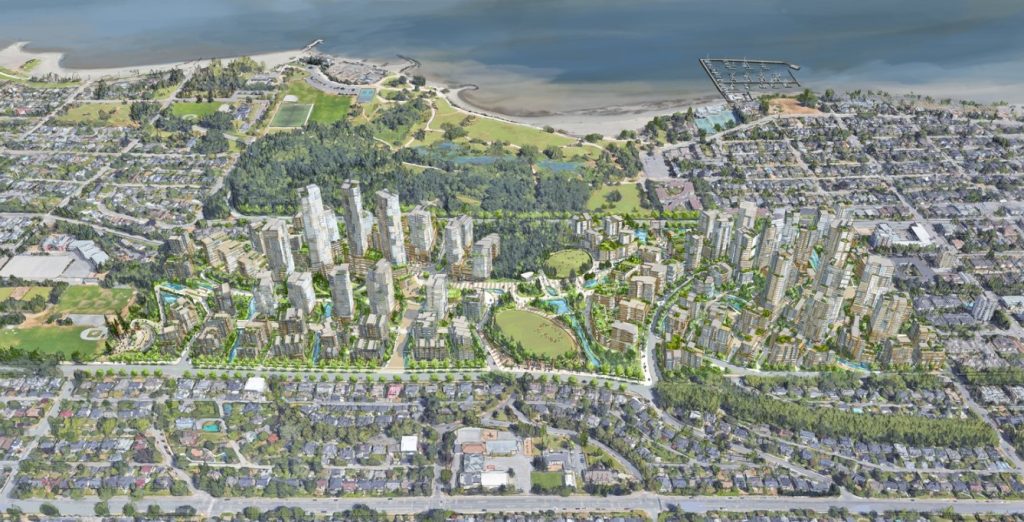 a drawing or rendering of condo developments near jericho beach in vancouver shows huge skyrise buildings