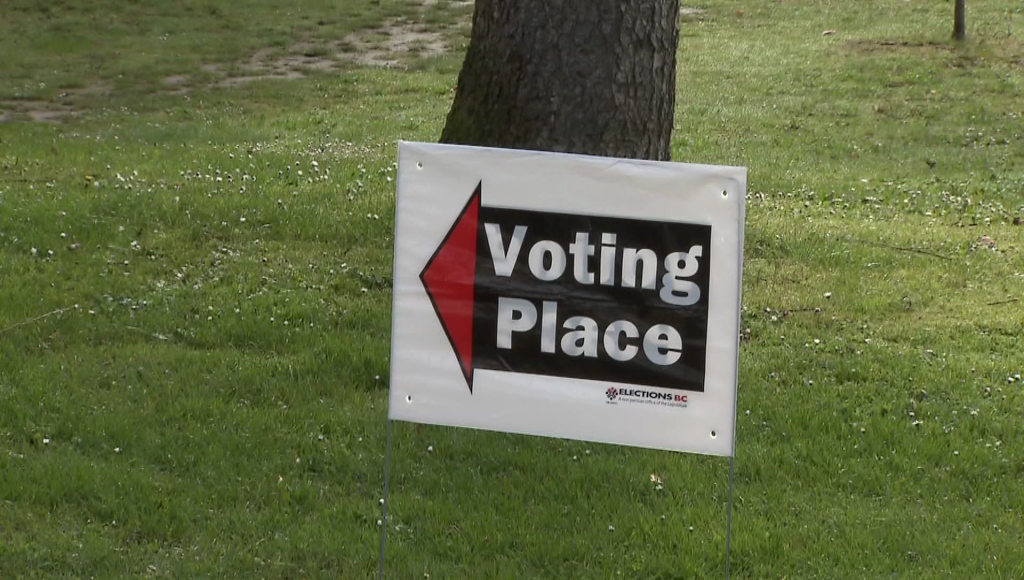 A sign for a voting place in B.C.