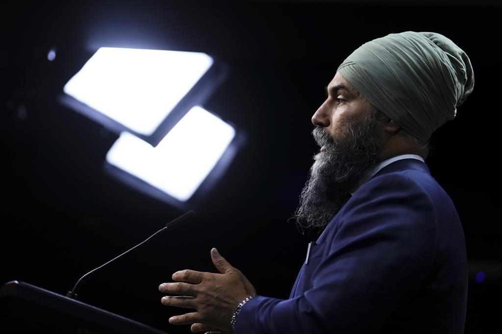 NDP Leader Jagmeet Singh holds a press conference on Parliament Hill in Ottawa on Tuesday, May 30, 2023.