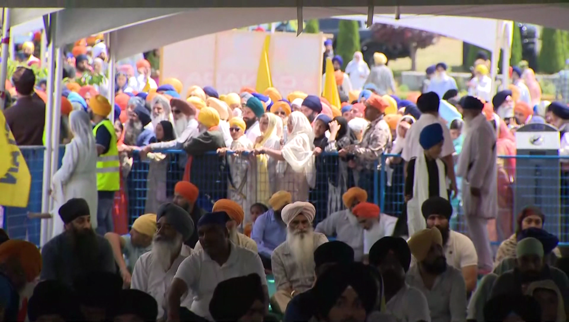 Mourners gather for the funeral of Hardeep Singh Nijjar in Surrey, B.C. on Sunday June 25th, 2023.