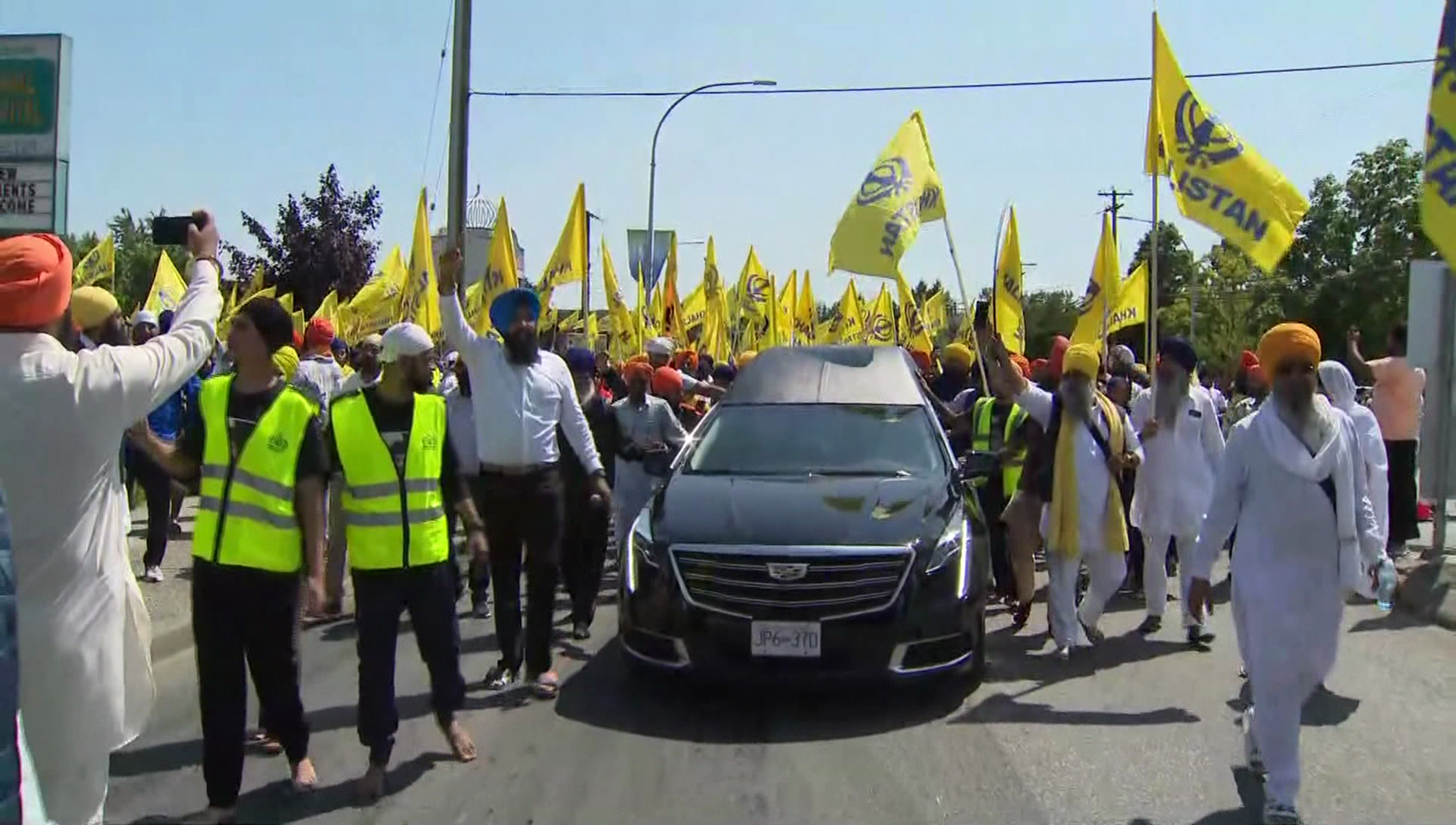 Mourners gather for the funeral of Hardeep Singh Nijjar in Surrey, B.C. on Sunday June 25th, 2023. 