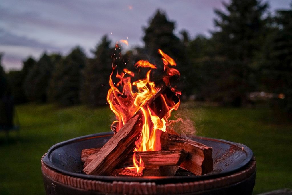 fire on brown fire pit. A fire ban has been issued for much of bc