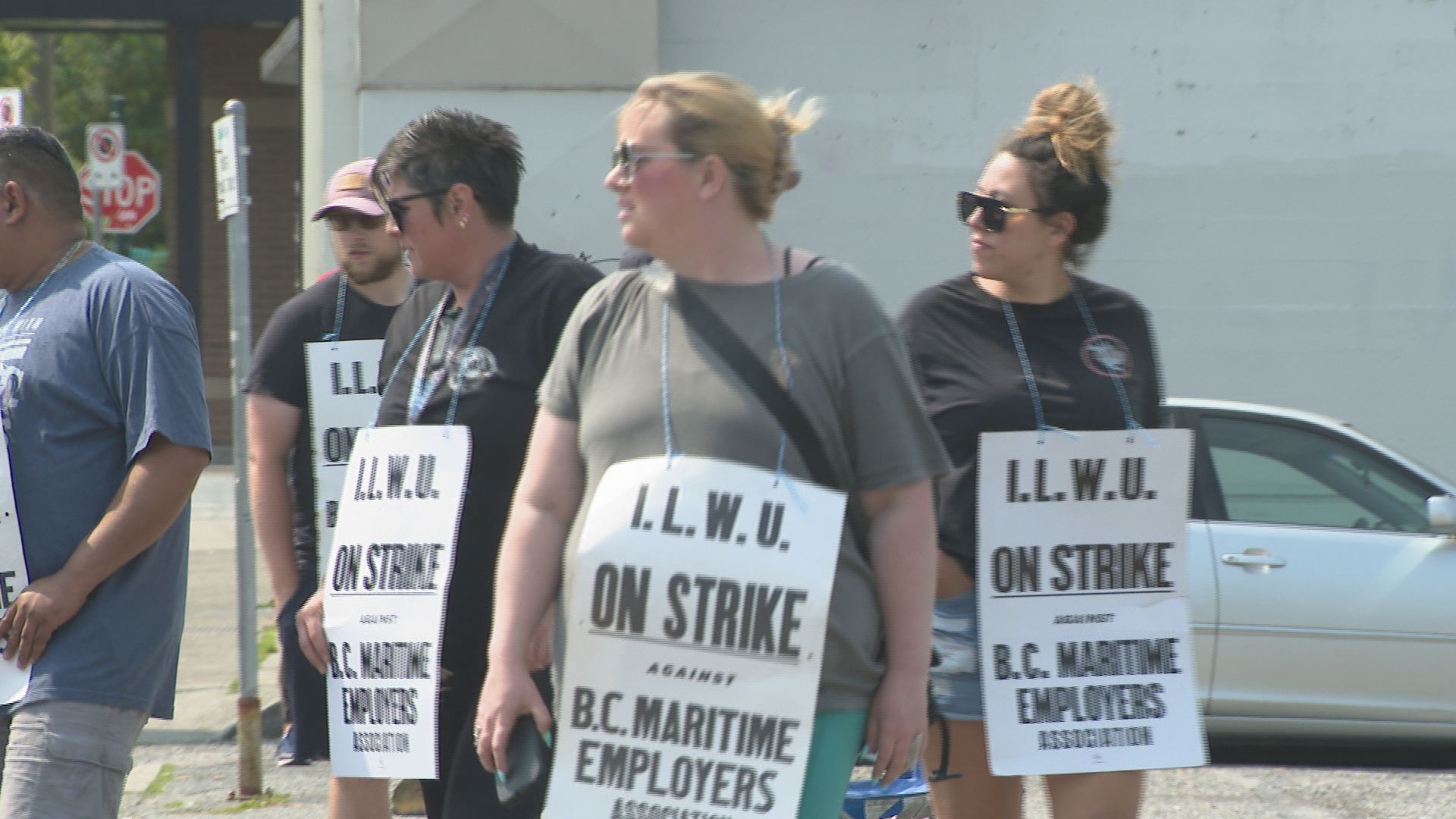 International Longshore and Warehouse Union Canada (ILWU) workers on the picket line in Vancouver.