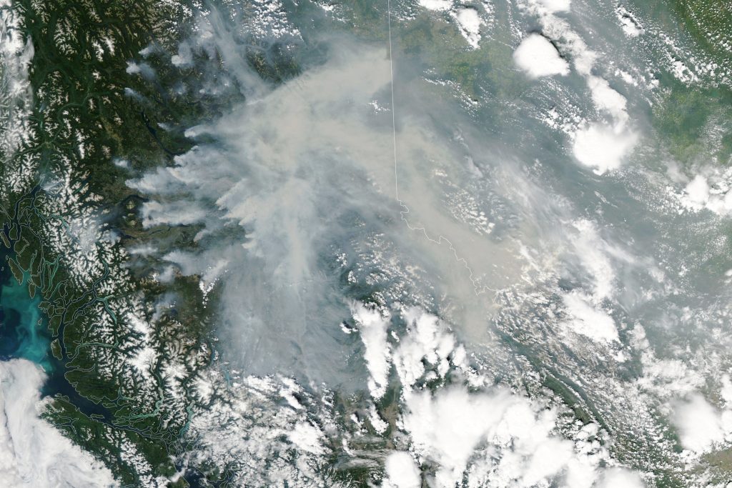 The Moderate Resolution Imaging Spectroradiometer (MODIS) on NASA’s Aqua satellite captured the extent of B.C.'s wildfire smoke on July 12, 2023. (Courtesy NASA)