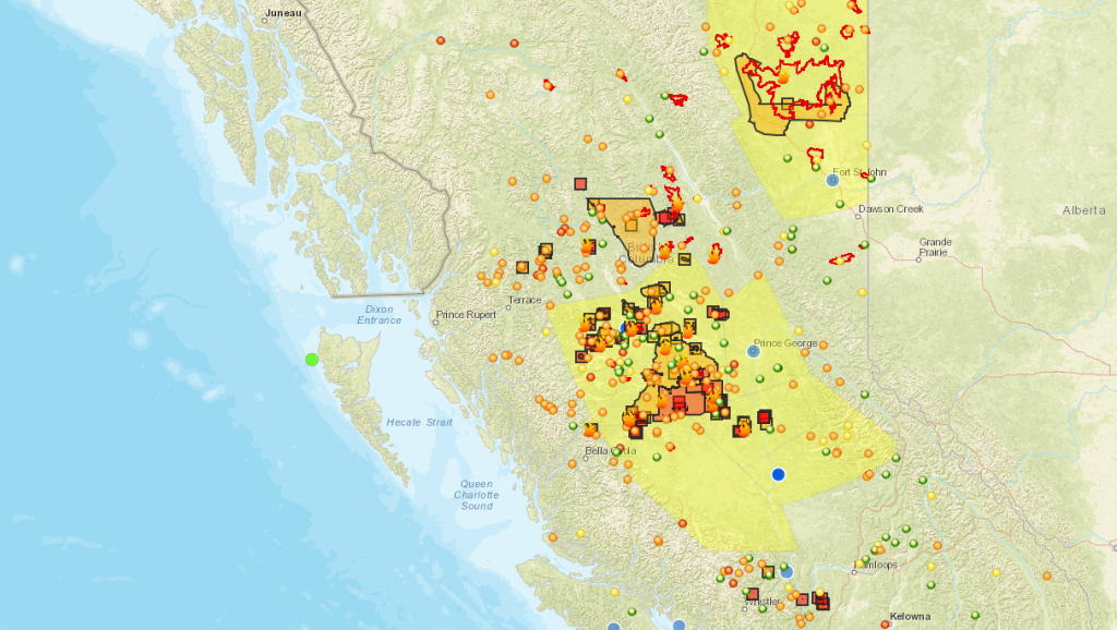 Almost 80 evacuation orders and alerts are in place across B.C. due to wildfires Sunday. (Courtesy B.C. Government)