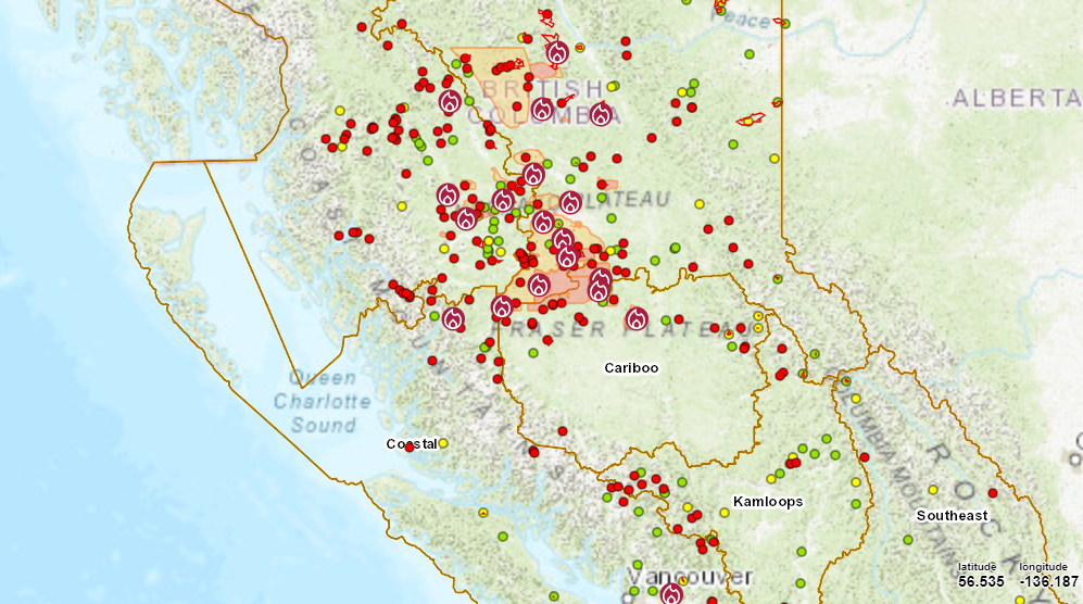 Wildfires of note across B.C. (Courtesy B.C. Government)