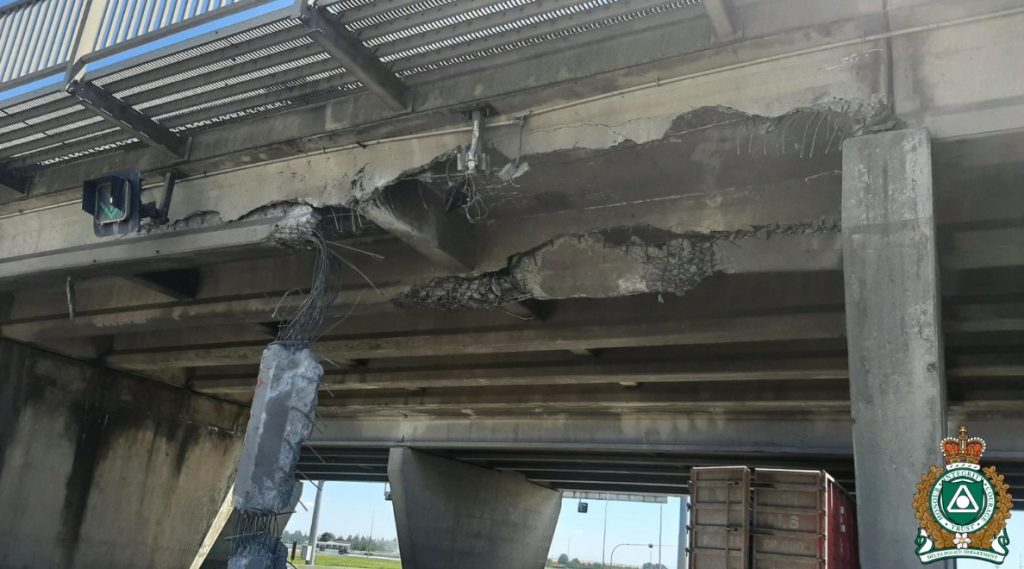 An overpass in Delta was struck by a truck in July, 2023.