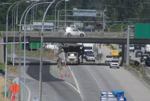 A truck hit the Highway 17A overpass above Highway 99 in Delta on July 18, 2023