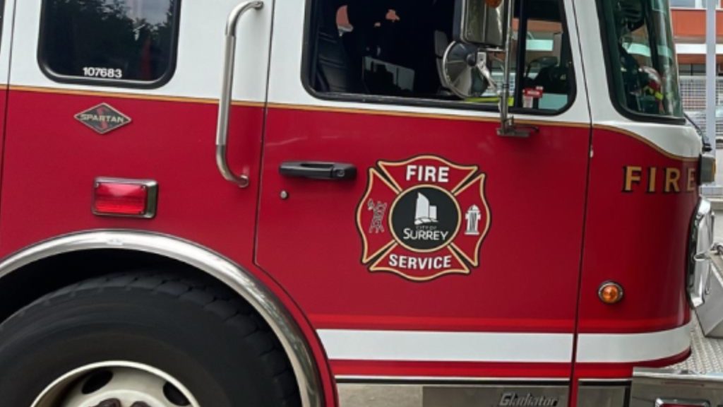 A City of Surrey fire engine is seen from the side