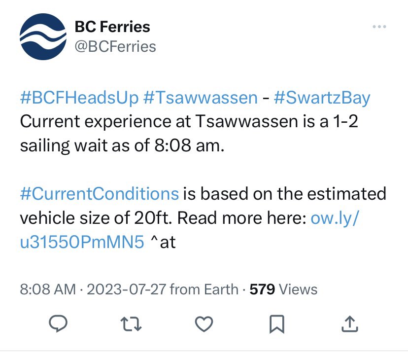 The BC Ferries website is having accuracy problems Thursday. (Courtesy Twitter)